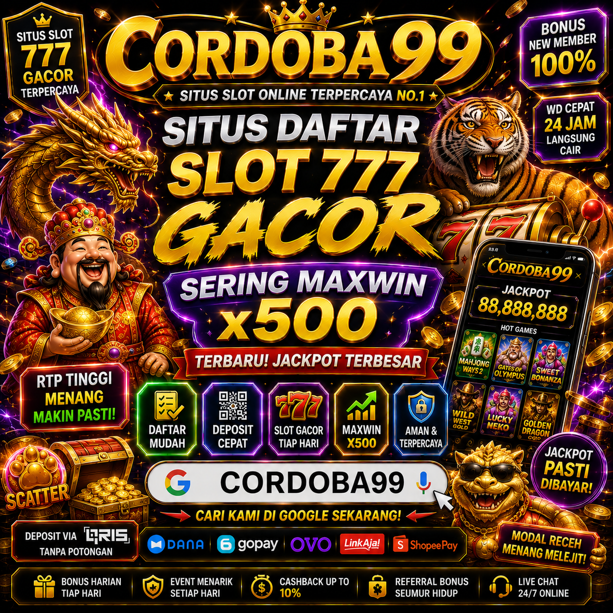 Cordoba99: Situs Daftar Slot 777 Gacor Sering Maxwin x500 Terbaru Jackpot Terbesar